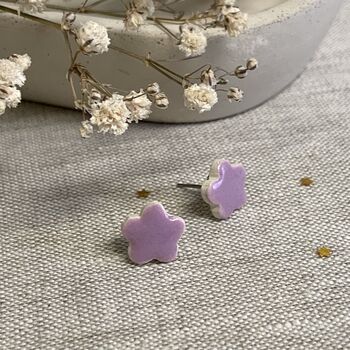 Tiny Lilac Pastel Flower Stud Earrings, 6 of 8