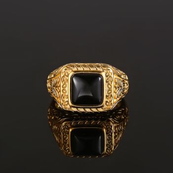 Gold Plated Black Gemstone Steel Ring, 5 of 10