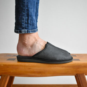 Men's Laether Slip On Slippers Grey, 2 of 5