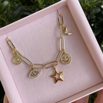Paperclip Chain Gold Plated Sparkle Charm Necklace, 3 of 5