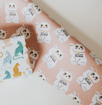 Personalised Good Luck Lucky Cat Wrapping Paper, 3 of 3