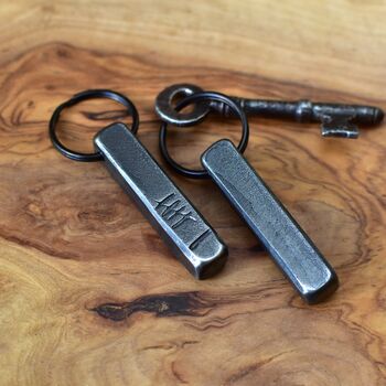 6th Anniversary Gift; Forged Dark Iron Bar Keyring, 6 of 9