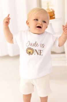 Lion Embroidered Personalised First Birthday One T Shirt, 2 of 8