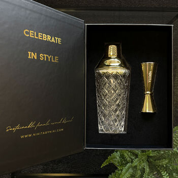 Gold Glass Cocktail Shaker And Jigger Set, 6 of 7