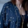 Black And Gold Small Geo Print Viscose Long Summer Jacket, thumbnail 3 of 5