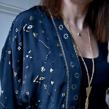 Black And Gold Small Geo Print Viscose Long Summer Jacket, 3 of 5