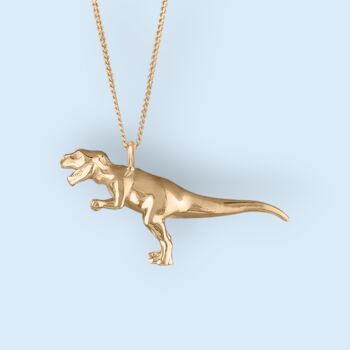 T Rex Dinosaur Necklace In 18ct Gold Plated Silver, 4 of 12