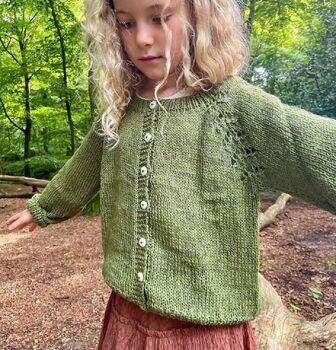 The Kids Hand Knitted Olive Green Eyelet Cardigan, 4 of 4