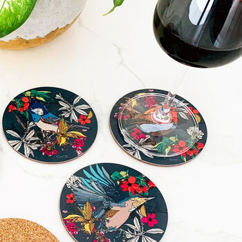 Round Bird Coaster Nuthatch Heat And Stain Proof, 4 of 10