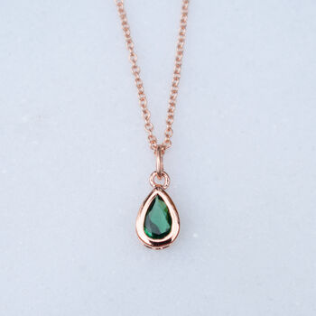 Rose Gold Plated Teardrop Birthstone Necklace, 2 of 5