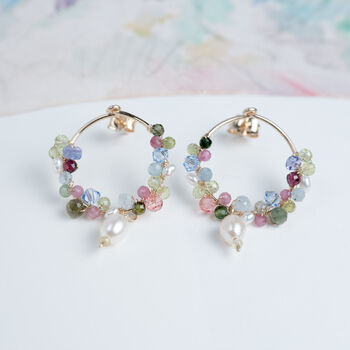 Botanical Gemstone Earrings With Pearl Drop, 2 of 9
