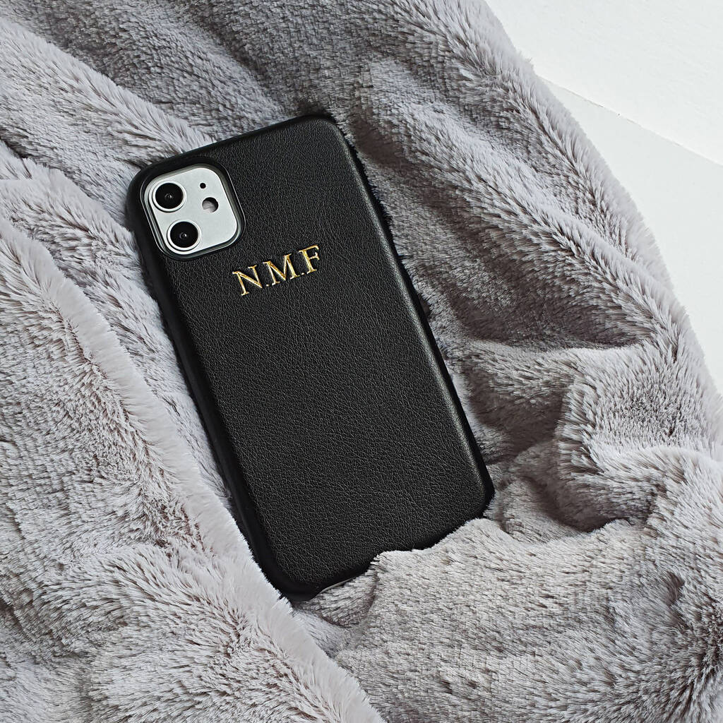 Black Faux Leather Personalised Embossed Phone Case, 1 of 11