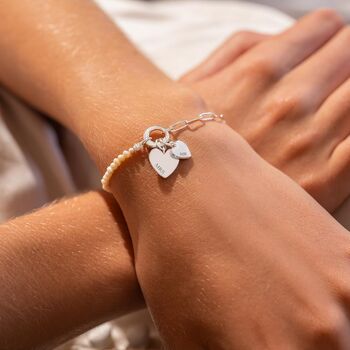 Freshwater Pearl And Double Heart Personalised Bracelet, 5 of 12
