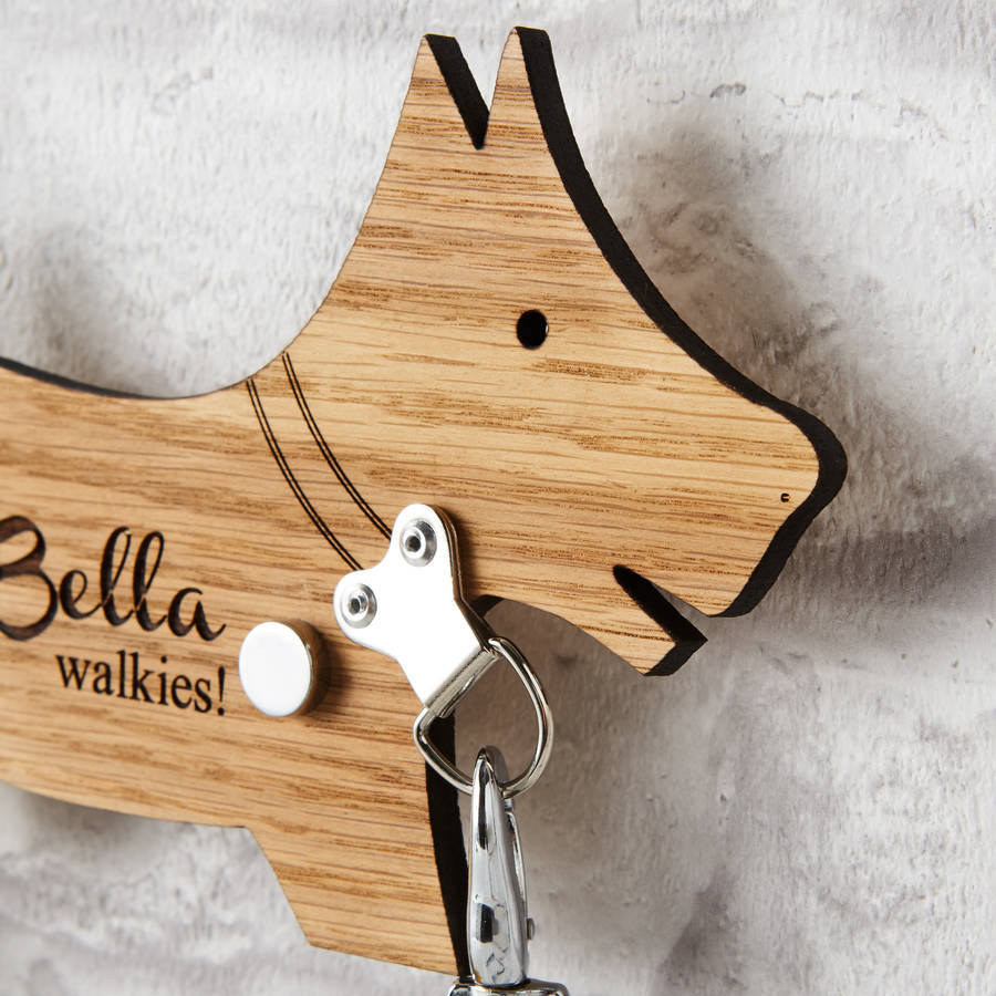 Personalized Dog Pet Leash Holder Wood Handmade Carved 