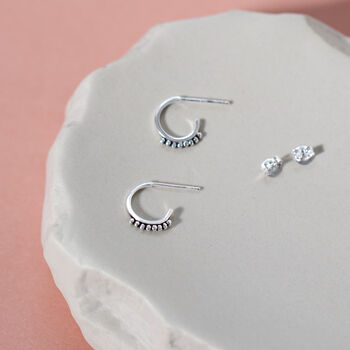 Sterling Silver Huggie Dots Earrings, 3 of 8
