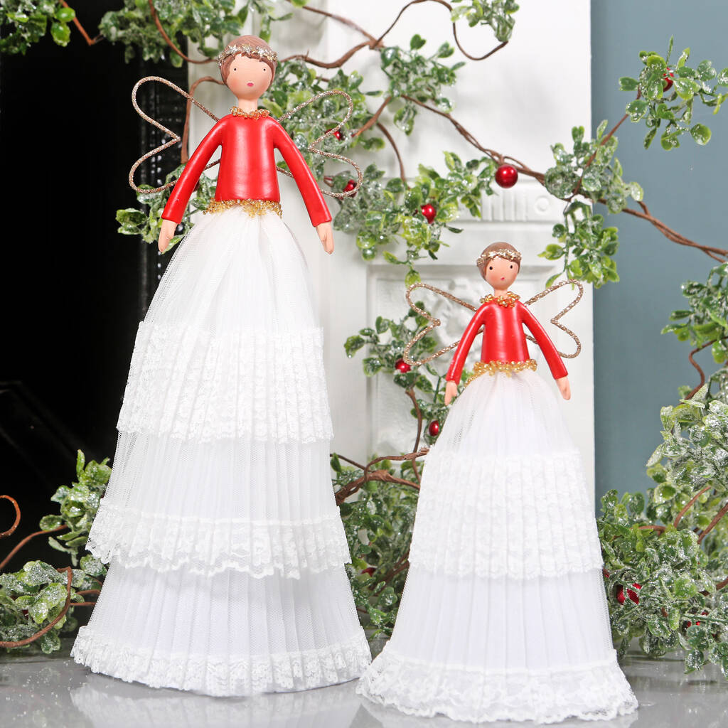 White And Red Angel Tree Topper, Two Sizes, 1 of 6
