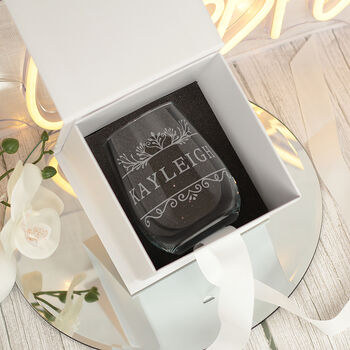 Personalised Floral Divide Stemless Glass And Coaster Gift Set, 6 of 7