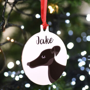 Greyhound Personalised Christmas Tree Dog Decoration, 5 of 9