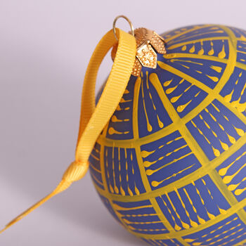 Christmas Lines Glass Bauble 8cm, Golden On Navy, 2 of 2