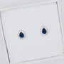 Teardrop Sapphire Blue 925 Sterling Silver Pave Stud Earrings, thumbnail 1 of 3