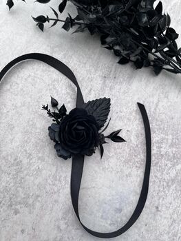 Black Gothic Flower Wrist Corsage, 3 of 5
