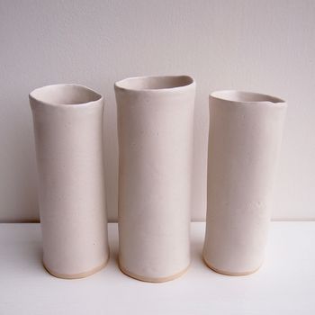 Handmade Satin White Pottery Tall Cylinder Vase, 2 of 7