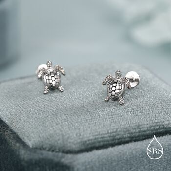 Turtle 16 G Flat Back Stud Earrings In Sterling Silver, 5 of 10