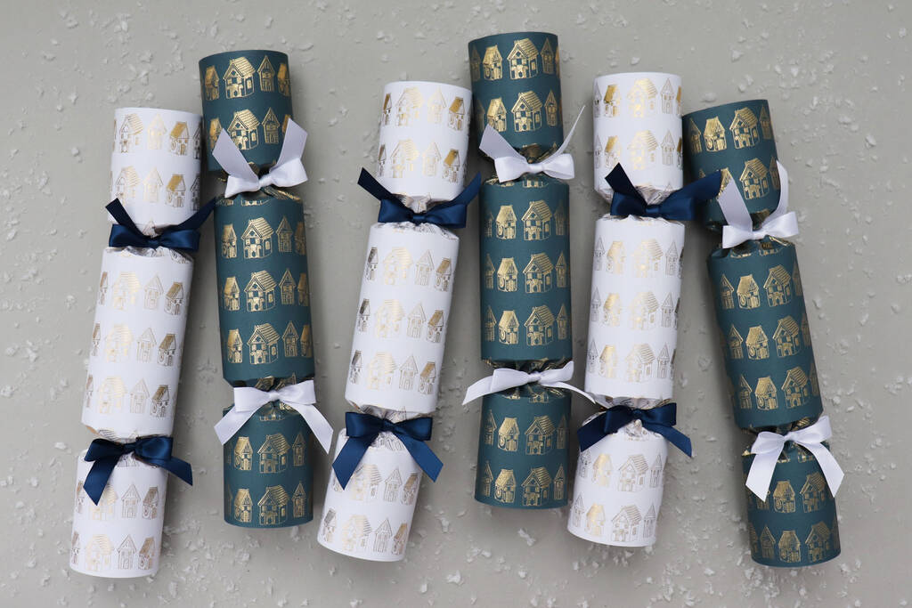 Six Luxury Gingerbread House Village Christmas Crackers, 1 of 3