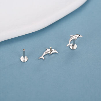 Sterling Silver Dolphin 16 G Flat Back Earrings, 2 of 11
