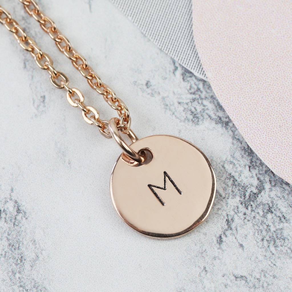 personalised solid gold initial disc charm necklace by lisa angel