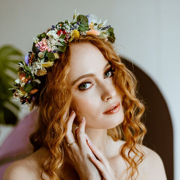Mollie Colourful Dried Flower Crown Wedding Headband, 2 of 3