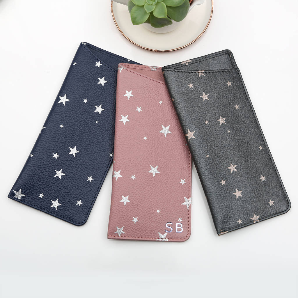 Luxury Italian Star Print Leather Initials Glasses Case By Hurleyburley