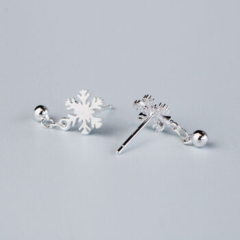 Sterling Silver Snowflake Dangle Stud Earrings, 3 of 6