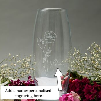 Engraved August Birth Flower 'Poppy' Vase, 4 of 7