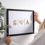 Engraved Wooden Heart Couples Initials Framed Print, thumbnail 1 of 1