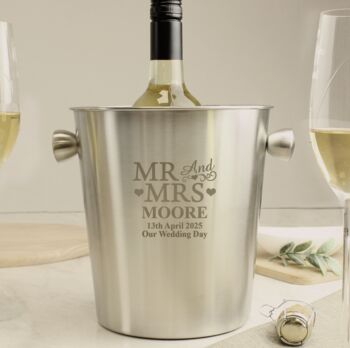 Personalised Mr And Mrs Stainless Steel Ice Bucket, 3 of 3