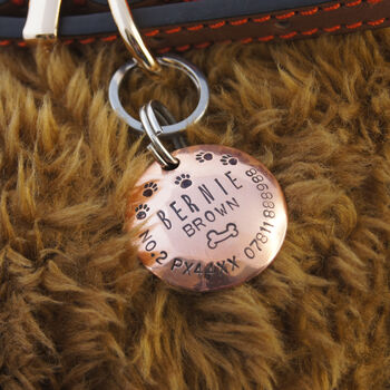 Personalised Copper Pet ID Tag With Bone And Paw Prints, 2 of 7