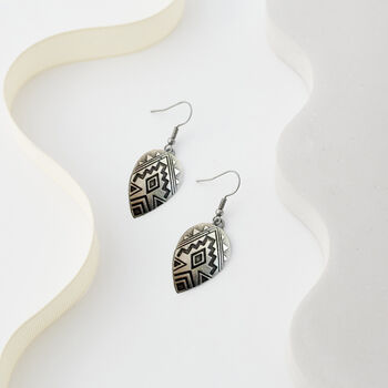 Metallic Grey And Black Aztec Design Earrings, 3 of 3