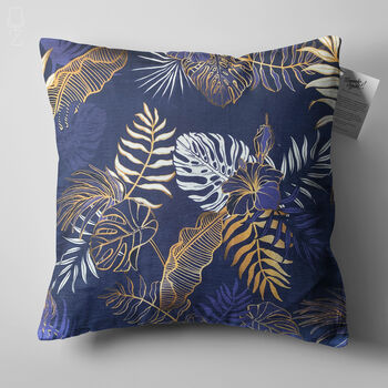 Dark Blue Tropical Leaf Themed Soft Cushion Cover, 5 of 7
