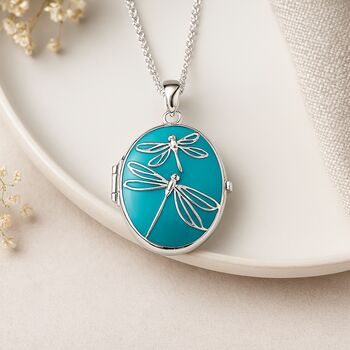 Personalised Sterling Silver Blue Dragonfly Locket, 2 of 10