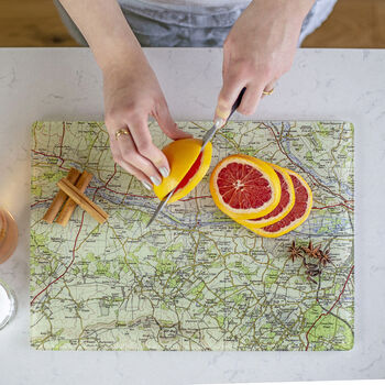 Personalised Vintage Map Glass Chopping Board, 8 of 9