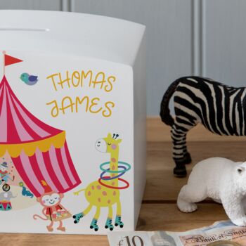 Personalised Circus Themed Money Pot Piggy Bank, 6 of 12