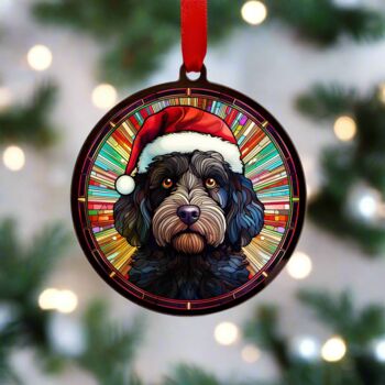 Cockapoo Black In Santa Hat Suncatcher Decoration, 3 of 6