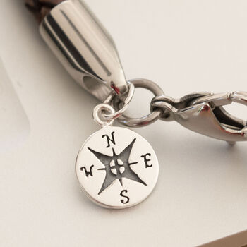 Leather Wristband With Sterling Compass Pendant, 2 of 5