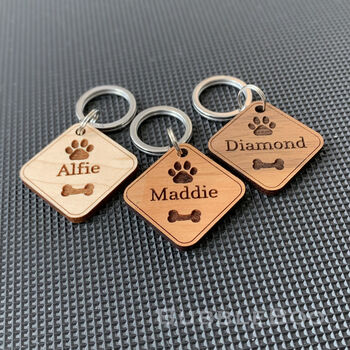 Personalised Wooden Diamond Shaped Pet ID Tag, 3 of 5