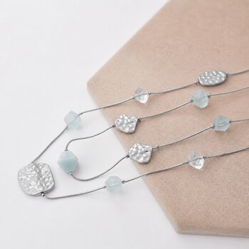 Long Matt Silver And Blue Beaded Necklace, 2 of 3