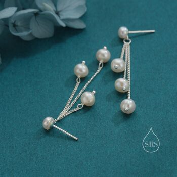 Sterling Silver Natural Freshwater Pearl Drop Dangle Earrings, 2 of 12