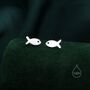 Tiny Fish Stud Earrings In Sterling Silver, thumbnail 2 of 11