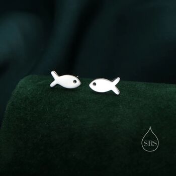 Tiny Fish Stud Earrings In Sterling Silver, 2 of 11