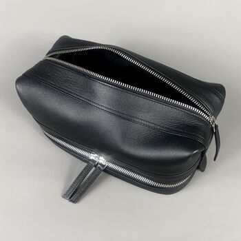 Black Leather Double Zip Wash Bag, 8 of 10